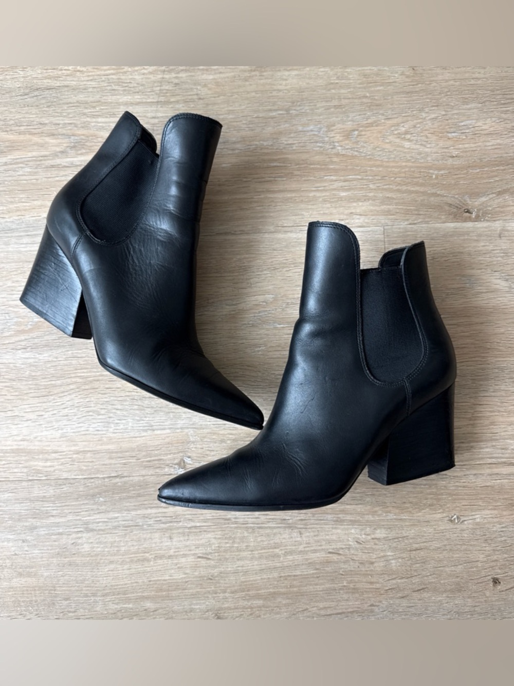 Kendall + Kylie Classic Black Leather Pointed-Toe Ankle Boots 38.5